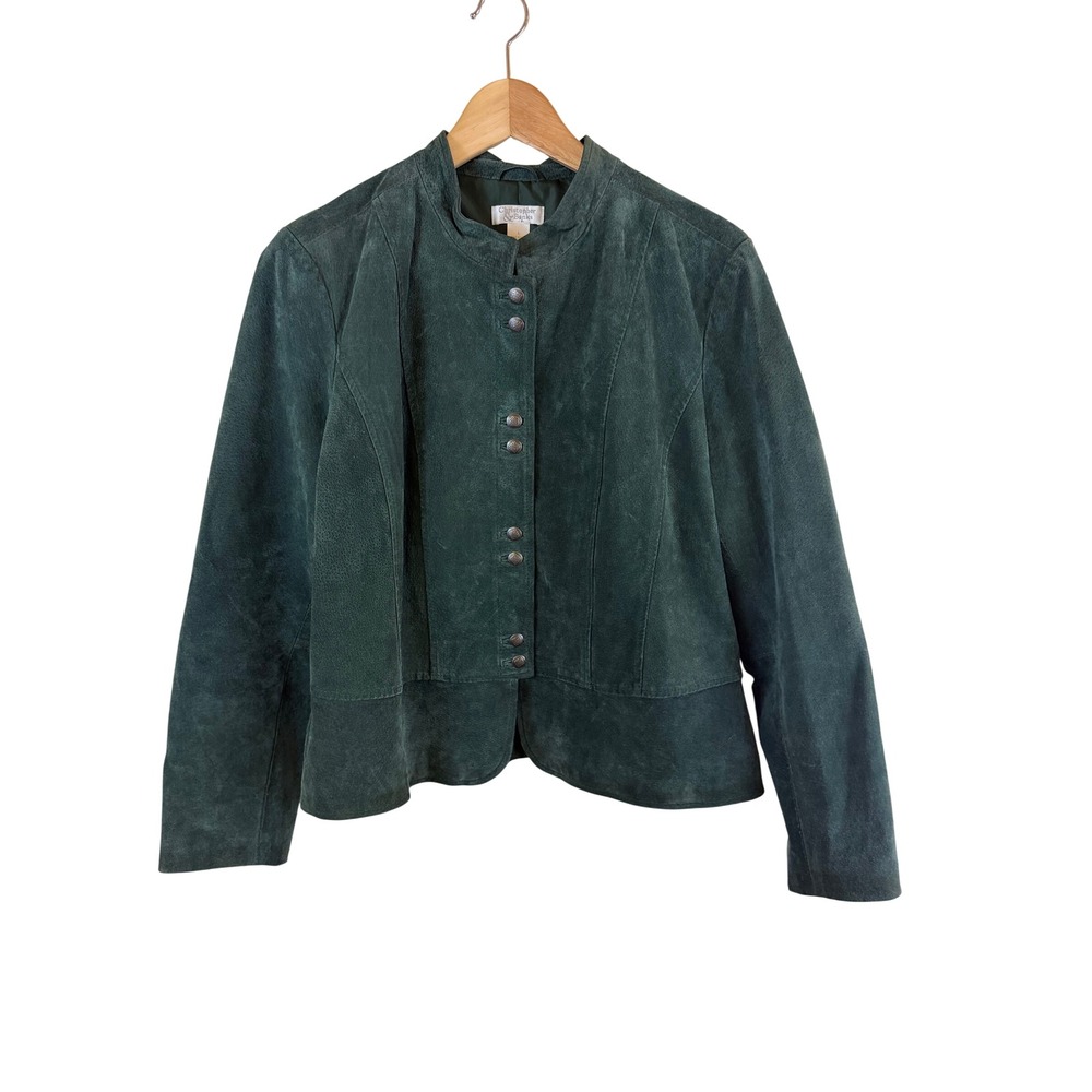 Christopher & Banks Vintage Suede Leather Jacket Women Large Green Button Up